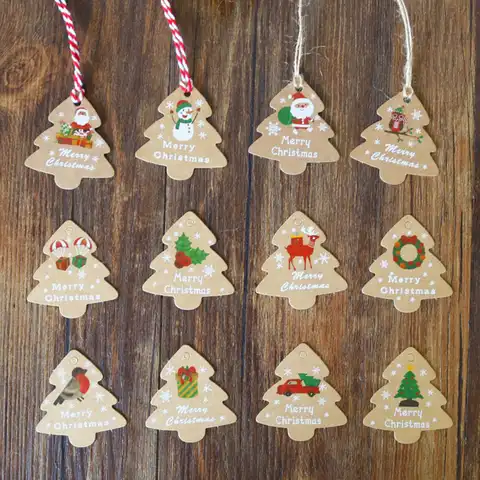 Этикетки для рождественской елки, в форме снеговика, деда мороза, птицы, 48 шт.