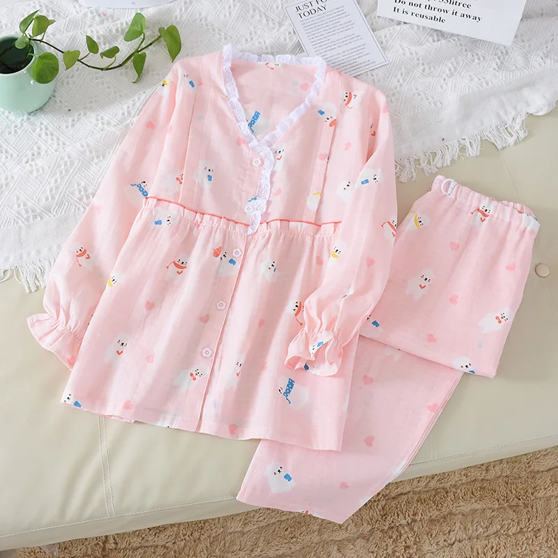2Pcs/Set Long Sleeve Nursing Nightwear Maternity Pajamas Set Pregnancy Clothing Sleepwear Breastfeeding Nightgown Pyjama Cotton | Мать и