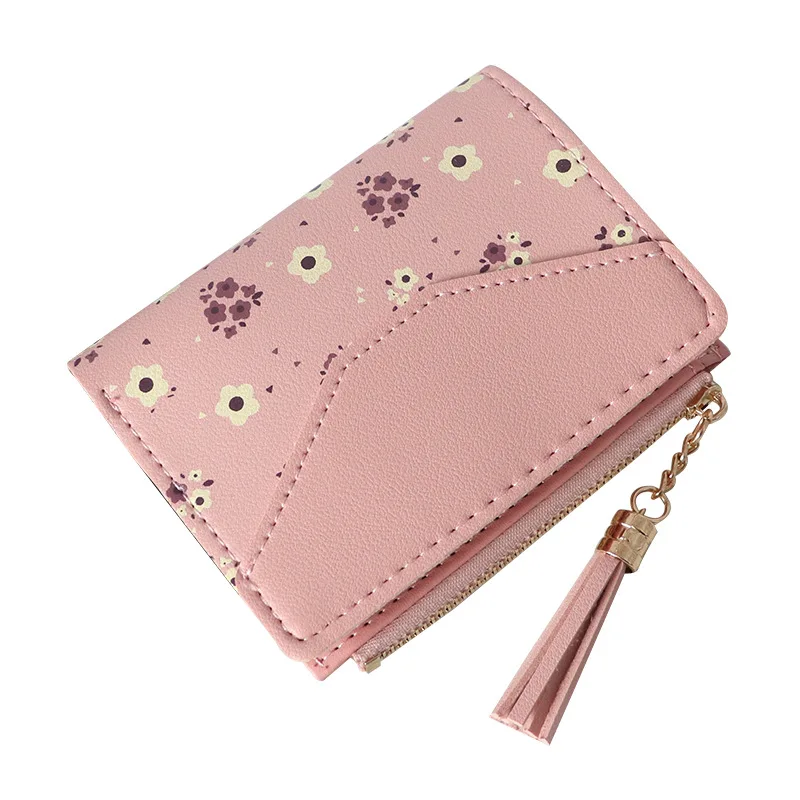 

2021 New Flower Small Tassel Wallet Women Short Cute Zipper Wallet for Girl Female Coin Purse Ladies Wallets