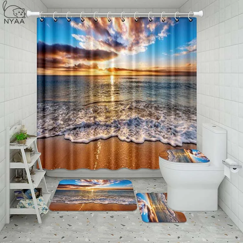 Летняя пляжная шторка для ванной и душа с принтом Sea Tree коврик-подставка крышки