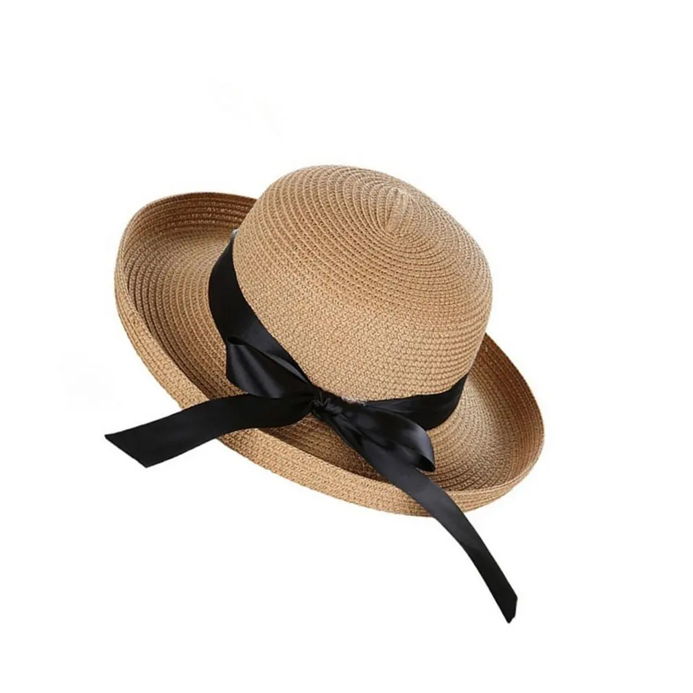 Шляпа от солнца Соломенная женская стильная пляжная шапка с бантом модная