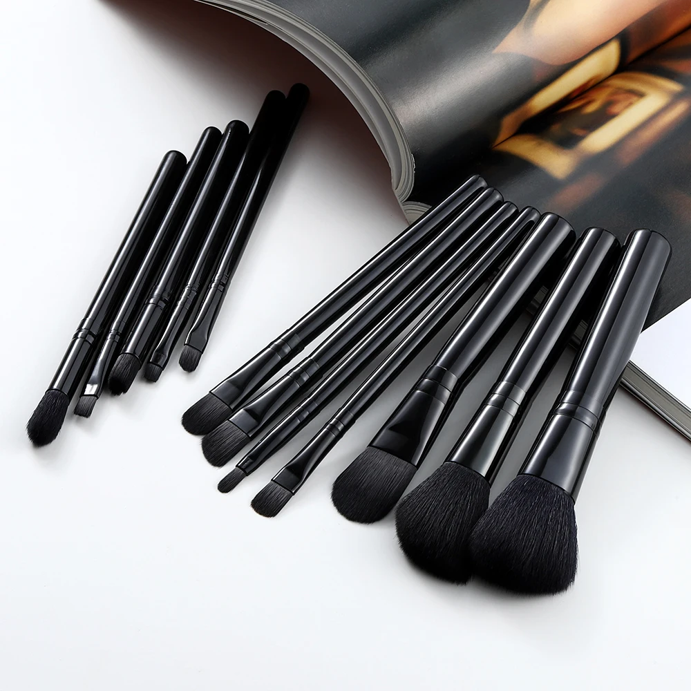 style 2 black FLD 12 шт./компл. макияж кисть для нанесения основы под макияж кисть для нанесения пудры тени для век, кисть для губ, щеточку для контур кисти для макияжа набор профессиональных кистей для макияжа - Handle Color: style 2 black