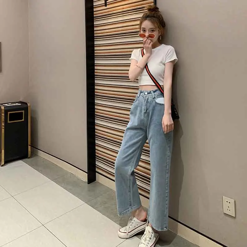 Осенняя Корейская версия Высокая талия прямые Для женщин длинные джинсы