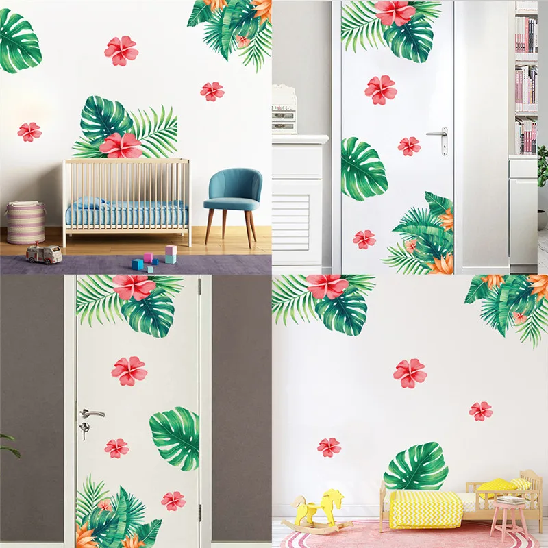 Настенные наклейки с зелеными листьями и цветами домашний декор гостиная