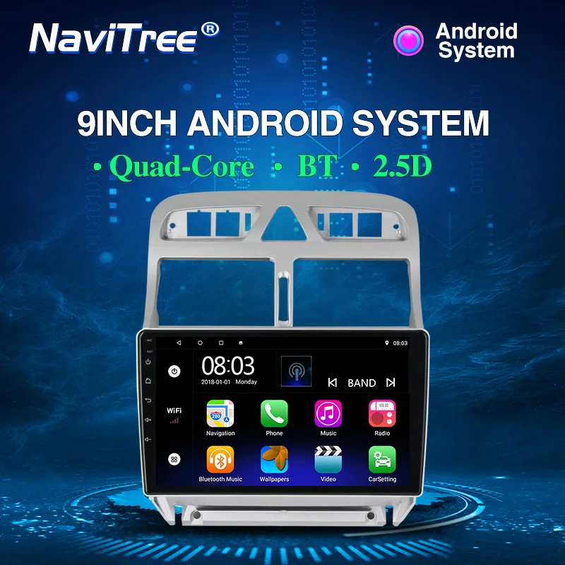 DVD Автомагнитола NaviTree Android9.0 для peugeot 307 307CC 307SW 2004-2013 WiFi Bluetooth gps навигация - Цвет: DVD