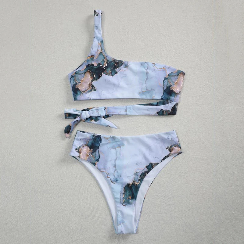 

Sexy Tie Dye Bikinis 2021 Marble Print Swimwear Women High Waist Swimsuit Beachwear Push Up Bikini Sets Feminina LD1624