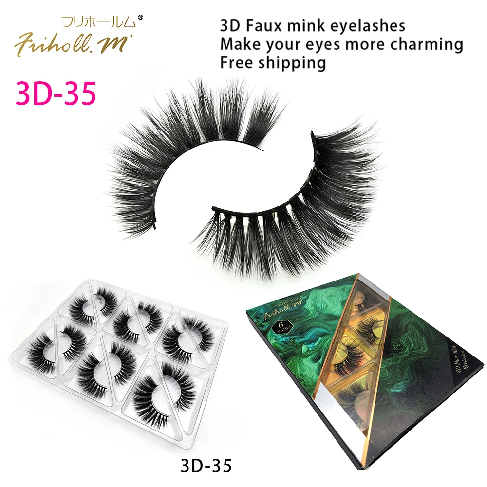 3D-35 Friholl. m шелковые ресницы, 6 пар, натуральные норковые 3d накладные ресницы для наращивания, личная этикетка, 3d синтетические шелковые ресницы - Цвет: 3D-35
