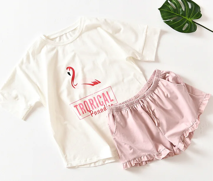 

White Casual Sleep Set Home Clothing Cartoon Nightwear 2PCS Pajamas Suit Intimate Lingerie Modal Women Sleepwear Homewear