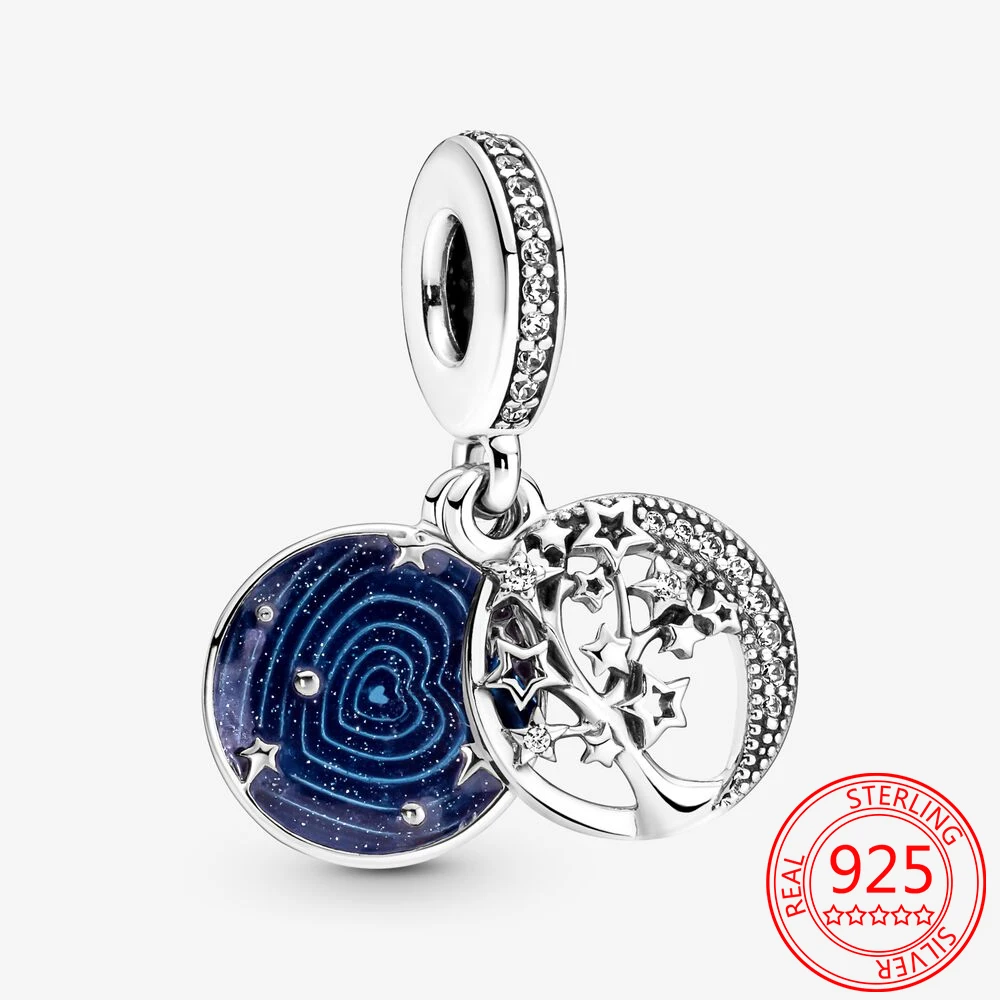 

New Arrivals S925 Sterling Silver Tree Moon Galaxy Two-in-One Charm Fit Pandora Bracelet DIY Fine Girl Jewelry Gift