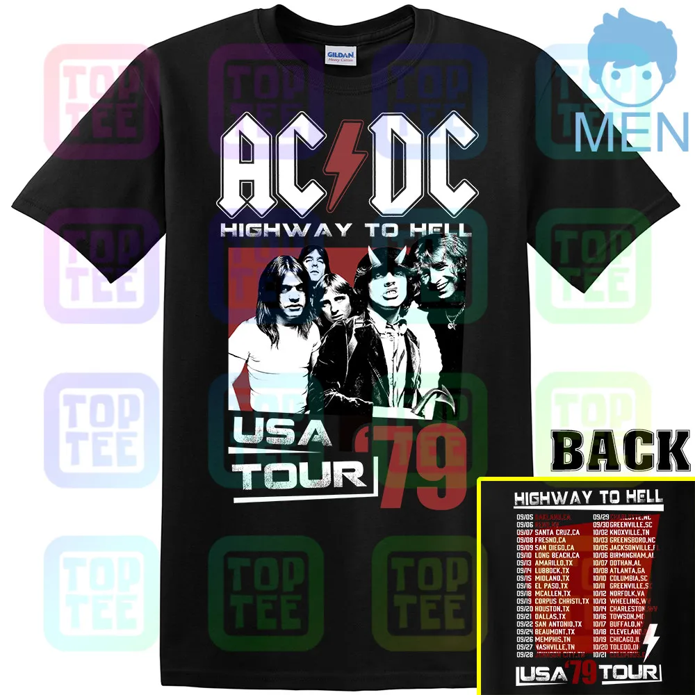 MEN-BLACK ACDC Highway to Hell USA Tour 1979 Мужская футболка Винтаж Рок-Группа Альбом Мерч - Цвет: MEN-BLACK