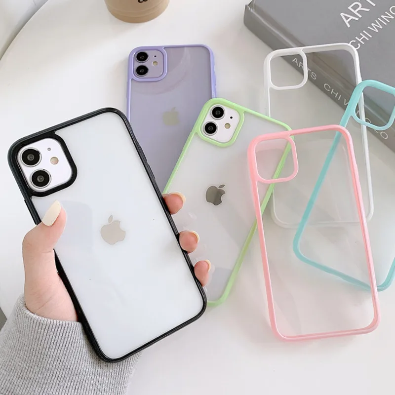 

Transparent Shockproof Case For iPhone 13 12 Mini 7 8 Plus SE2 Acrylic Simple Cover for iphone 11 Pro Max X XR Xs Max 6S