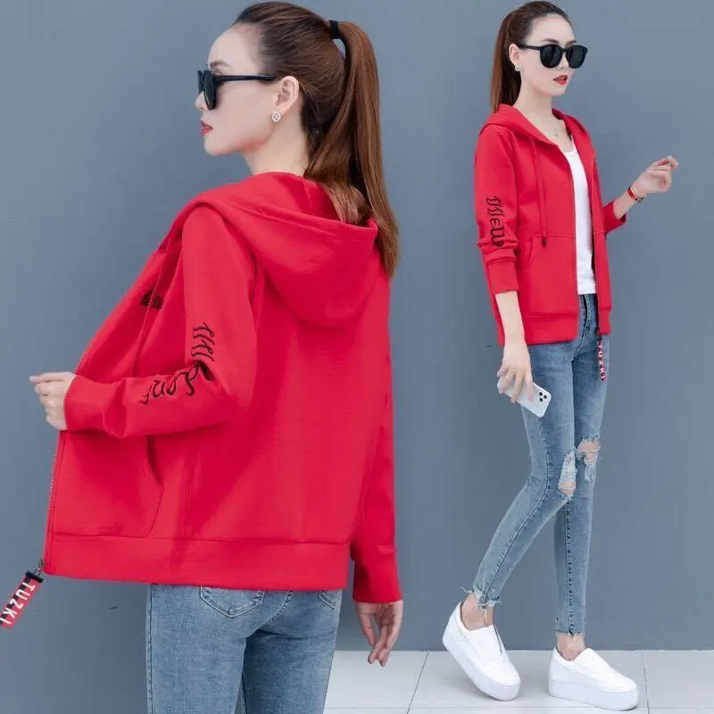 

Women Hoodies Sweatshirts High Cotton plus Size Sweater Women and Autumn Leisure Long Sleeve Hooded Loose Sports Jacket Women