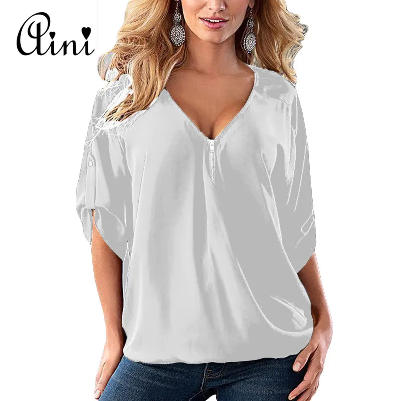 Женские топы и блузки размера плюс 5XL 2019 элегантные черные одноцветные рубашки с