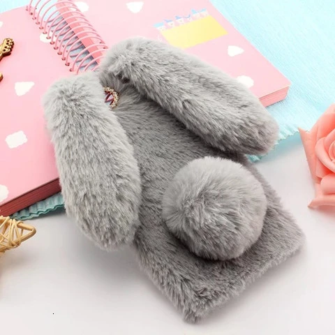 Gray Зимний плюшевый теплый чехол для телефона с заячьими ушками для Galaxy A J серии Diamond мягкий чехол для samsung A3 A5 A7 8 J3 J5 J7 - Цвет: Gray