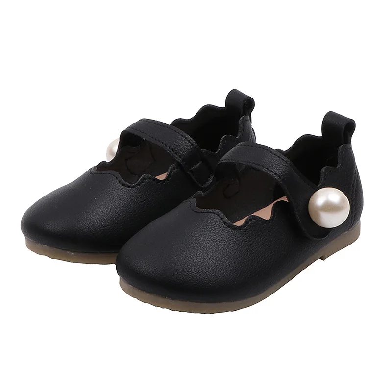 Spring Autumn Girls Princess Shoes Pearl Mary Janes Leather Kids Flats Baby Girl Single Toddlers White Black 1-6Y |