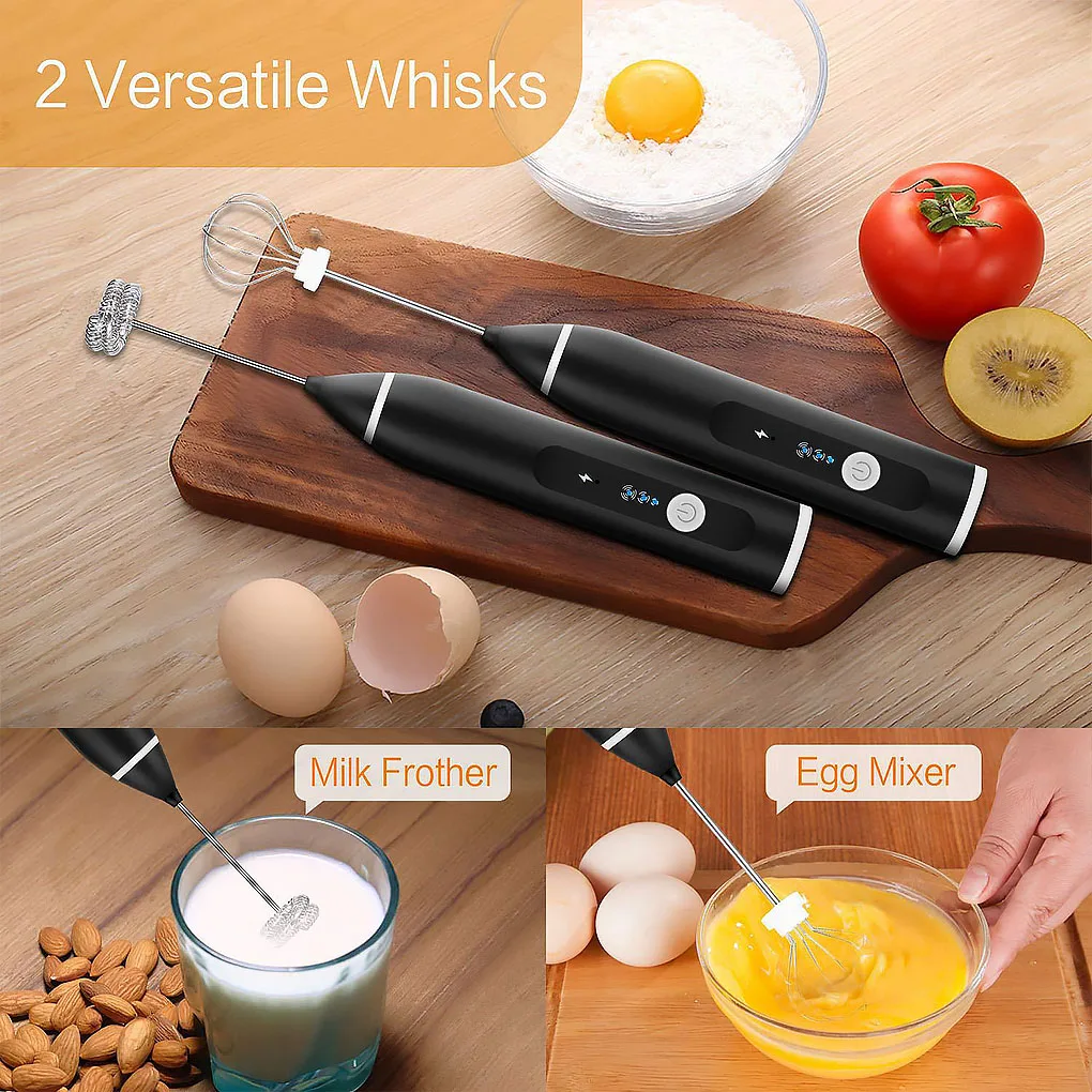 

Electric Coffee Mixer Rechargeable Milk Shaker Maker Frother Foamer USB Charging Egg Beater Handheld 3-Speed Adjustable Blender