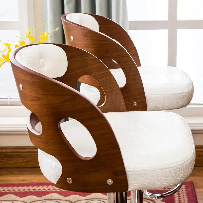  Bar Chair American Retro Stool Solid Wood Bench Back Lifting Rotating |