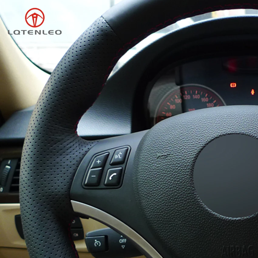 

LQTENLEO DIY Hand Car Steering Wheel Cover Black Genuine Leather For BMW M Sport 1 Series E87 E81 E82 E88 120i 130i 120d X1 E84