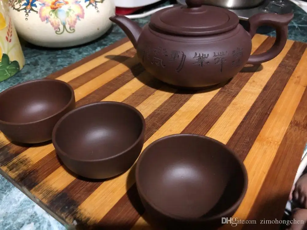 

Kung Fu Tea Set Yixing Teapot Handmade Tea Pot Cup Set 300ml Zisha Ceramic Chinese Tea Ceremony Gift BONUS 1 pot 3 cups 50ml