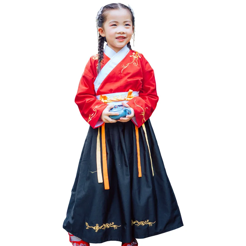 

Весенняя Китайская одежда для маленьких девочек, древний костюм в китайском стиле, Детская традиционная куртка на талии, юбка из полиэстера...