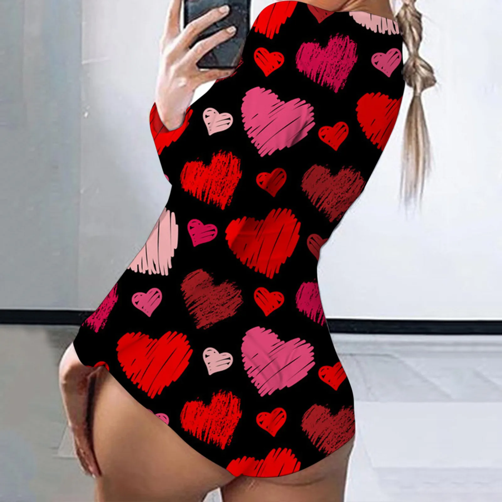 

Women Sexy Bodysuit Print Long Sleeve Nightwear Jumpsuit Bodysuit Playsuit Romper Overalls Romper Pajamas Sleepwear D4