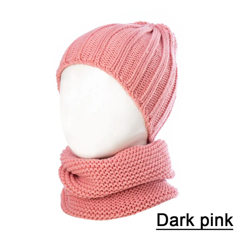 dark pink REAKIDS милые новые модные для мальчиков и девочек универсальные Хлопковые вязаные шапки осень зима теплые толстые шляпы вязаная шапка для ребенка шапки - Цвет: dark pink