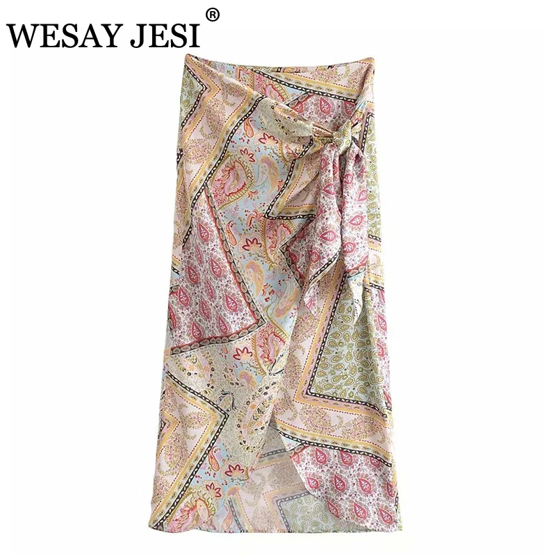 

WESAY JESI женская одежда 2021 TRAF летняя юбка с высокой талией модные юбки с геометрическим принтом элегантная ассиметричная Свободная юбка
