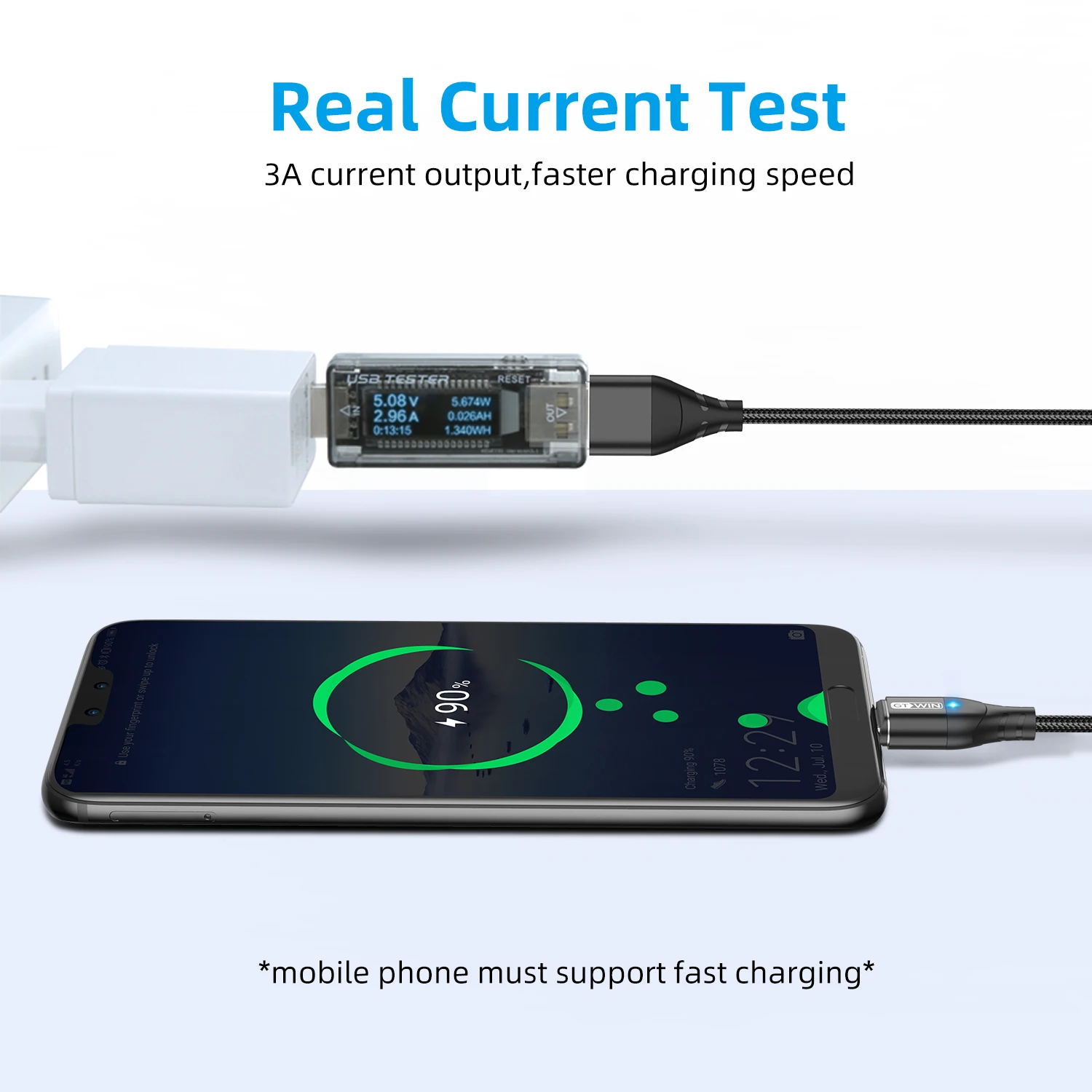 GTWIN 3A Magnetic USB Cable For iPhone iPad Pro Charger Magnet Charge Wire Type C Cable Fast Charging For Xiaomi Samsung Huawei
