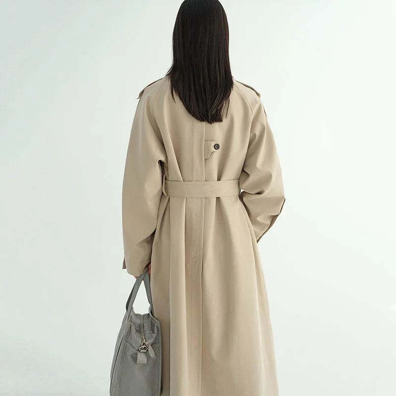 

[EAM] Women Bandage Pockets Big Size Trench New Lapel Long Sleeve Loose Fit Windbreaker Fashion Tide Spring Autumn 2021 1DD4529