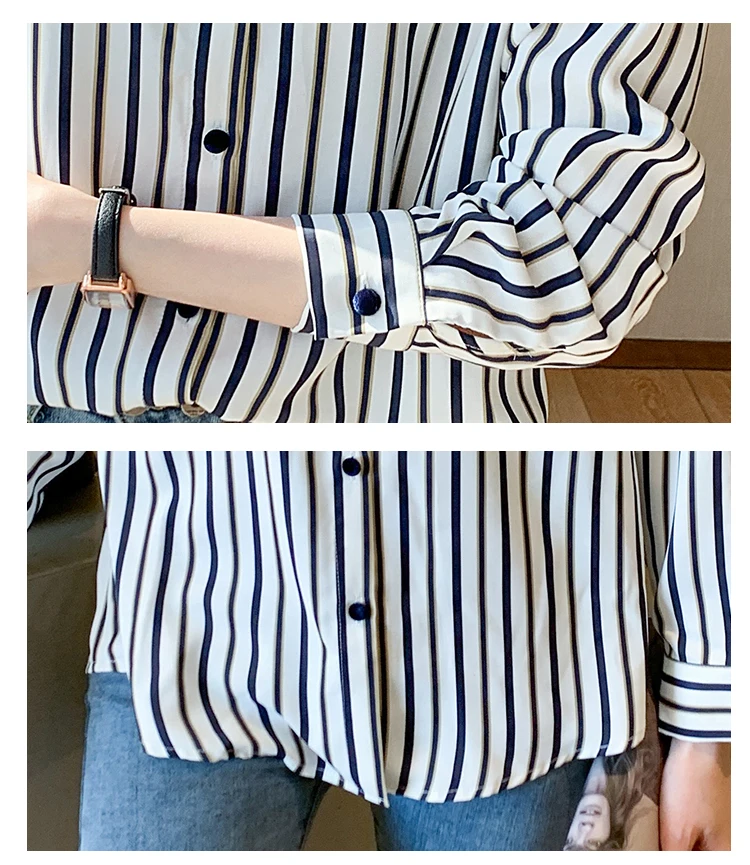 

Spring New Style Striped Shirt Women Long Sleeved Fashion Chiffon Design Single-Breasted Casual Turn-Down Collar Vintage shirt