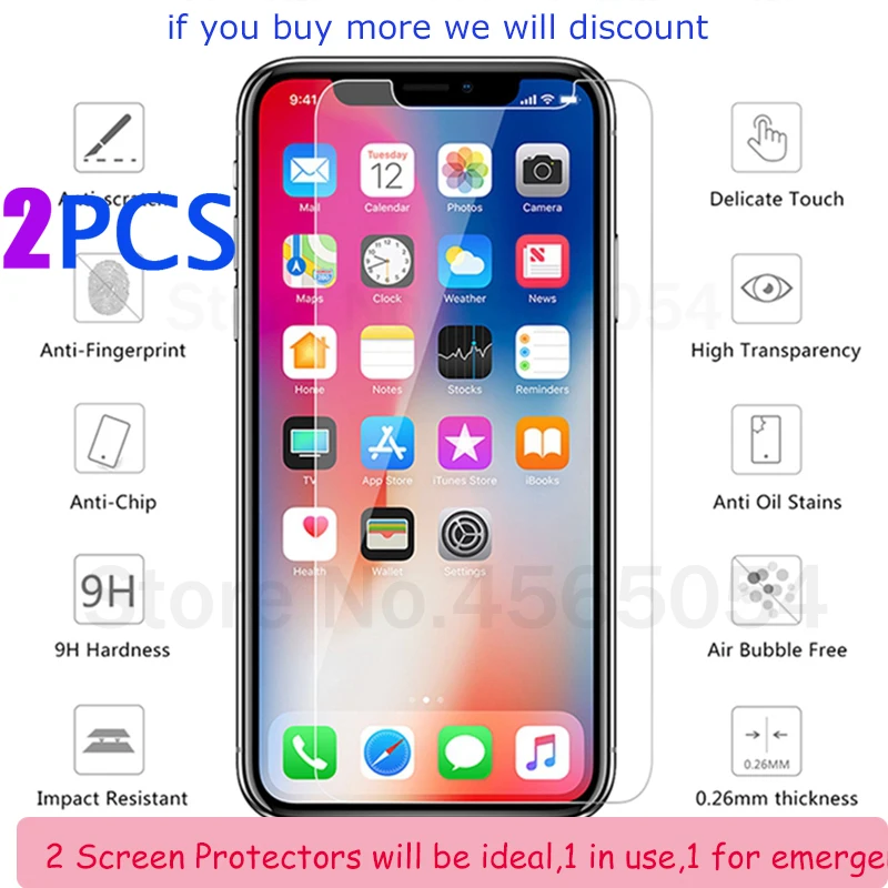 Стекло закаленное для iPhone 2 шт. 11 Pro Max 6 5 1 дюйма XR X XS 6S 7 8 Plus | Мобильные телефоны и