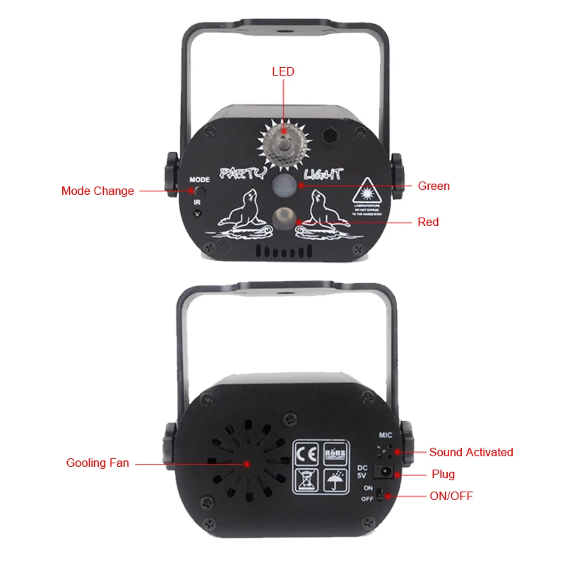 Мини прожектор для дискотеки с USB зарядкой и голосовым управлением|Эффект
