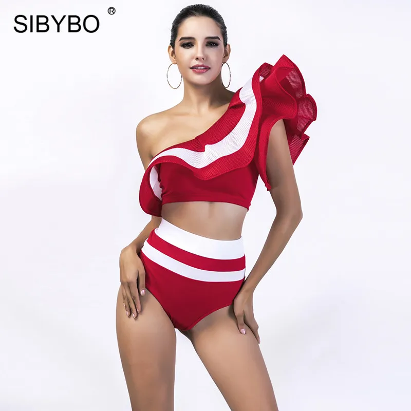 Женский боди в черно белую полоску Sibybo Летний комбинезон с оборками и открытыми