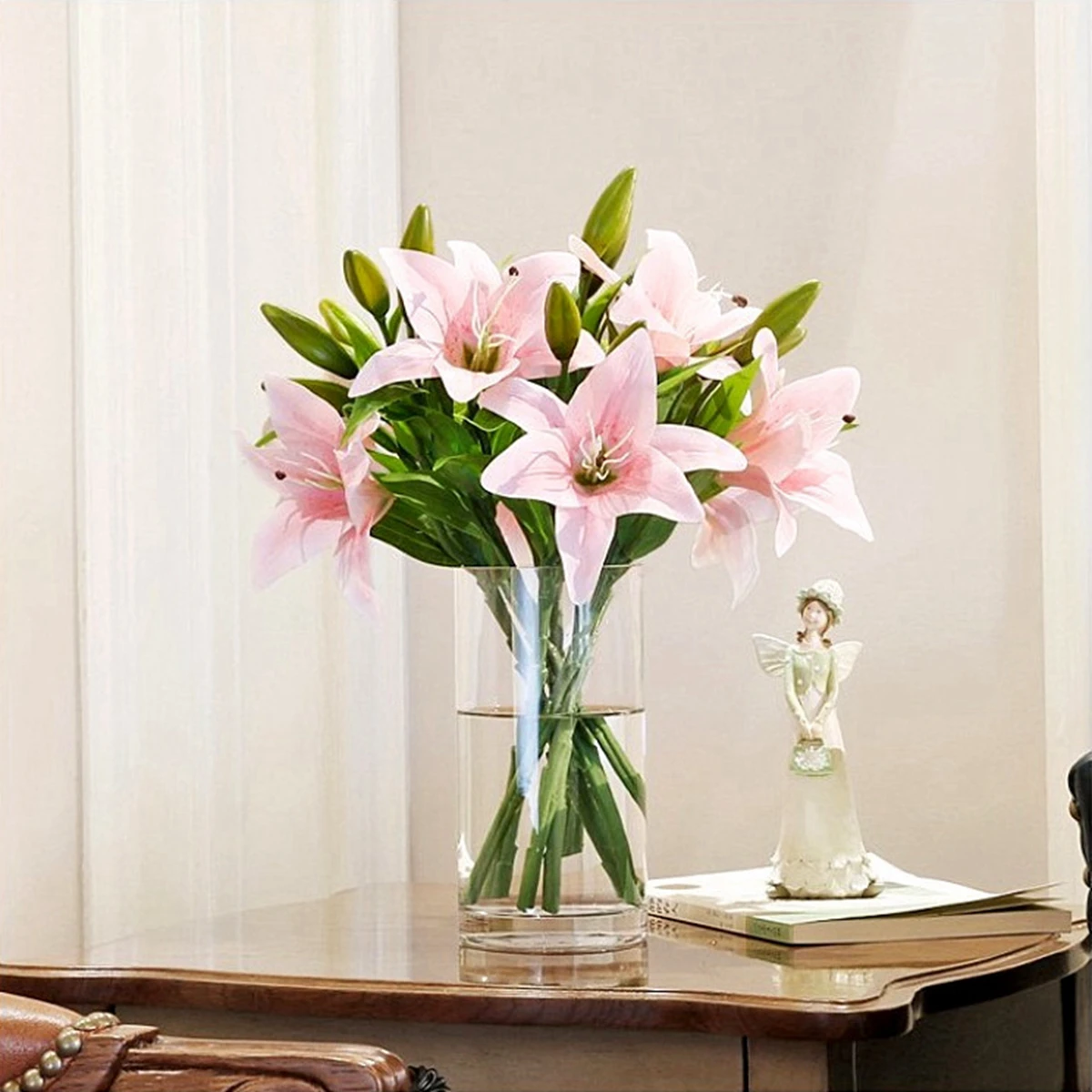 

Zerolife 1Pc Artificial Flowers Lily Beauty Home Living Room Decor White Pink 37cm Real Touch PVC Wedding Events Party Ornaments