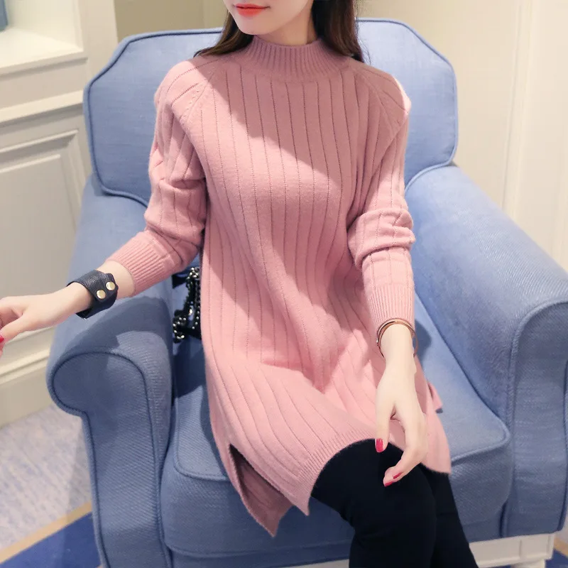 Half Turtleneck Sweater Dress Women For Winter Long Sleeve Knitted Office | Женская одежда