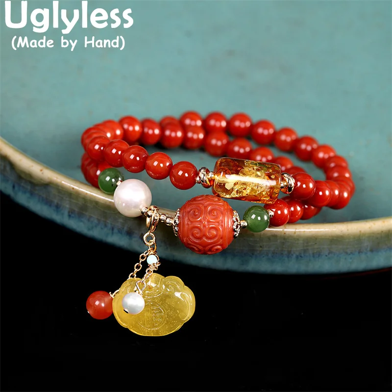 

Uglyless Elastic Rope Multi Layers Agate Bracelets for Women Luxury Natural Gemstones Jewelry Real 925 Sterling Silver Bracelets