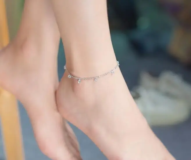 Anklet bracelet-s237 По-настоящему. 925 пробы серебряные круглые кристаллы CZ AAA+ кулон себе станция ожерелье сладкий GTLX740 - Цвет камня: Anklet bracelet-s237