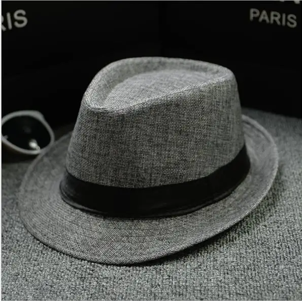 Gray Unisex Straw Fedora Sun Hat Panama Trilby Crushable Mens Lady Foldable Travel With Black Belt Hot Sales Cap Dropshipping - Color: Gray