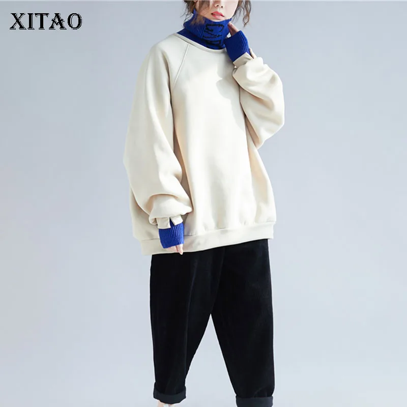 XITAO вязанная толстовка с высоким воротником имитация двух частей размера плюс