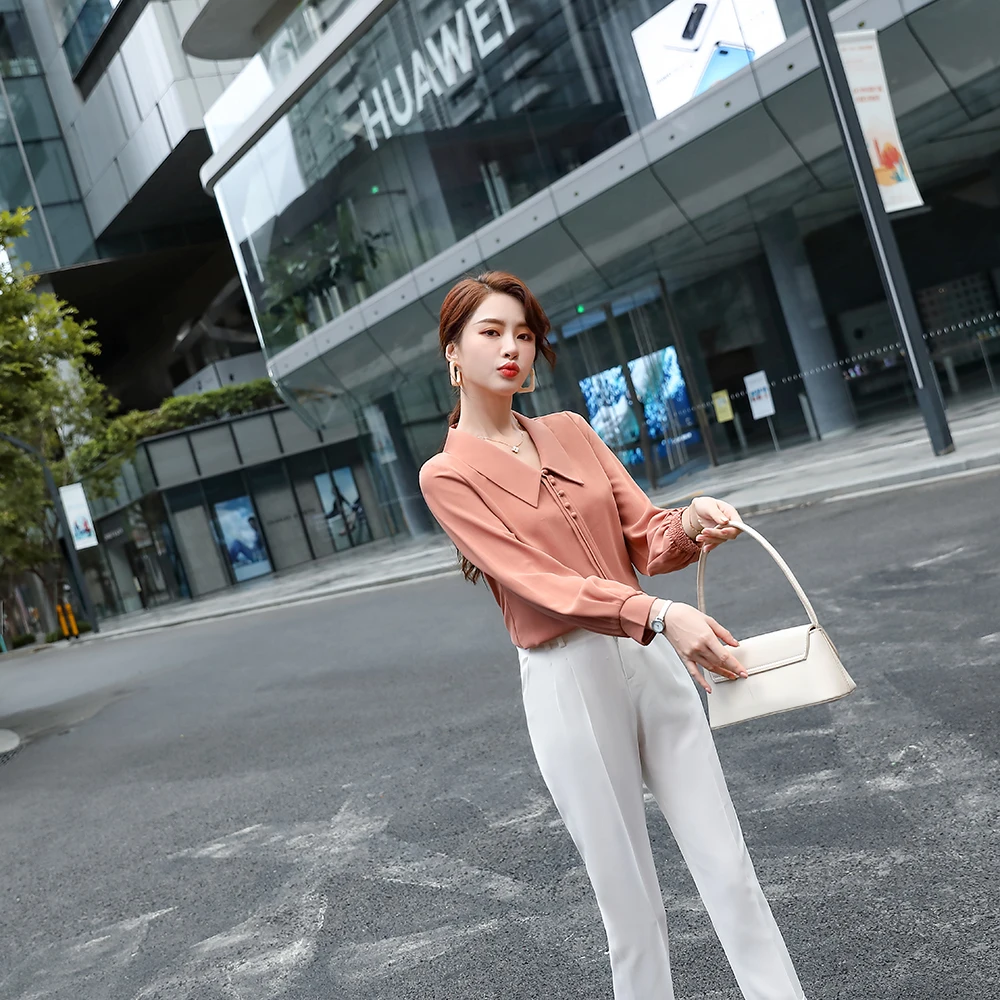 

2021 Elegant Spring/Autumn OL Female Clothing White Blue Women Tops and Blouses Casual Office Ladies Shirts Plus Size S-4XL