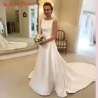 Женское атласное свадебное платье, Элегантное Длинное простое платье невесты, MF0072