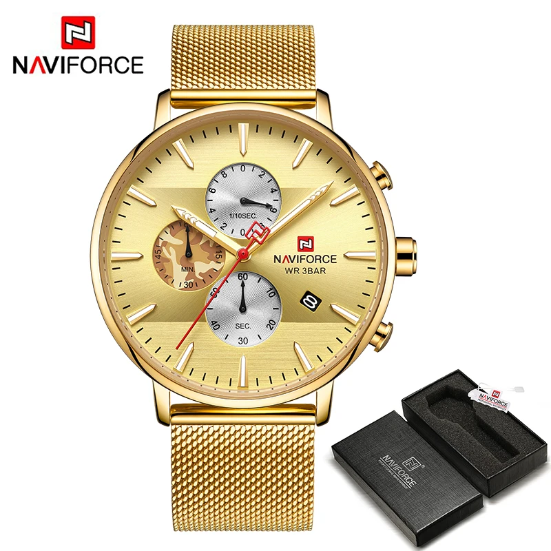 GG BOX NAVIFORCE, мужские часы, лучший бренд, модные, Роскошные, нержавеющая сталь, хронограф, спортивные, водонепроницаемые, кварцевые, мужские часы, Relogio Masculino - Цвет: GG BOX