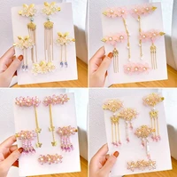 xinhuaease hair clips girls hanfu accessories headpieces pink white flowers crystal pearls chinese style hairpins jewelry women