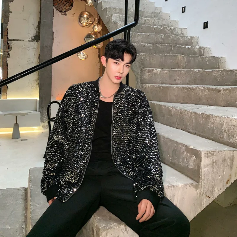 Мужская верхняя одежда осенняя блестящая свободная повседневная куртка бомбер с