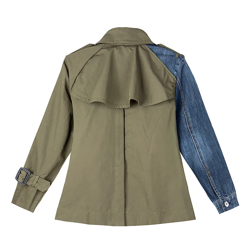 Женская джинсовая куртка с цветным блоком ассиметричная контрастная женская 2019