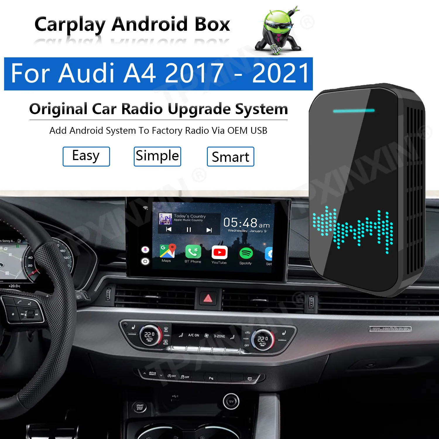 

Upgrade Radio Carplay Android Auto Audio For Audi A4 2017-2021 Apple Wireless AI Box Car Multimedia Player GPS Navi unit