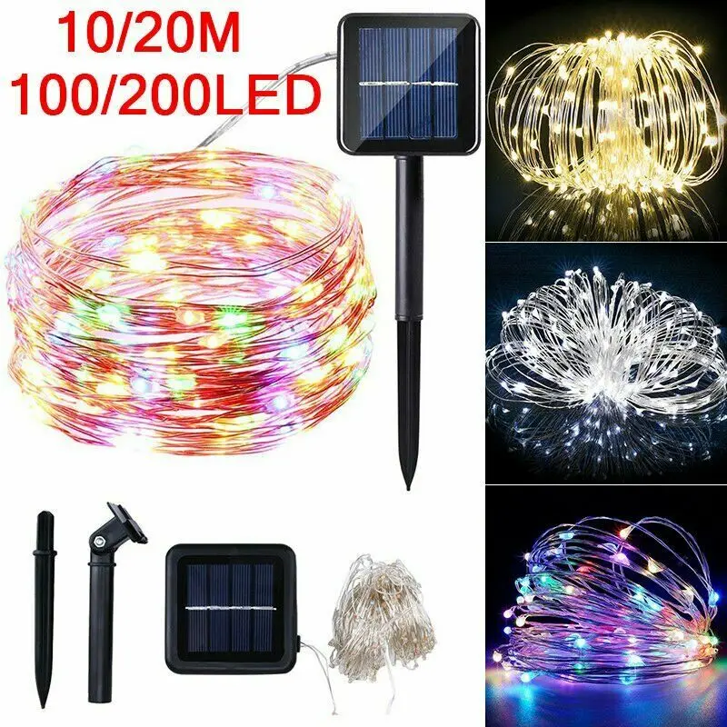 Сказочная гирлянда на солнечной батарее 100/200 светодиодов 10 м 20 5 | Лампы и
