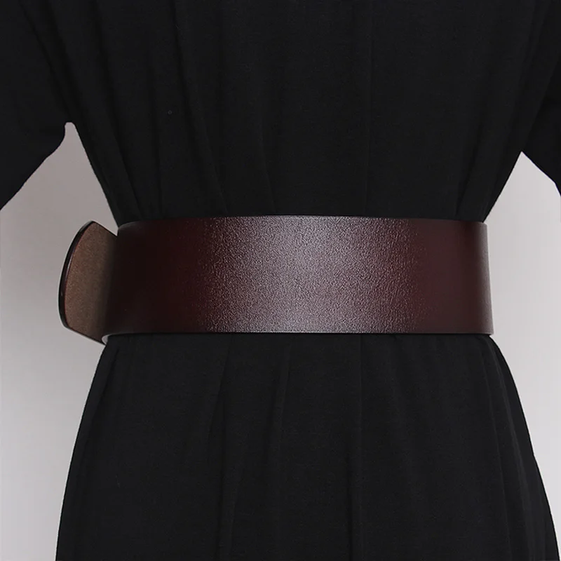 Широкий кожаный ремень для женщин винтажный пояс с золотой и квадратной пряжкой