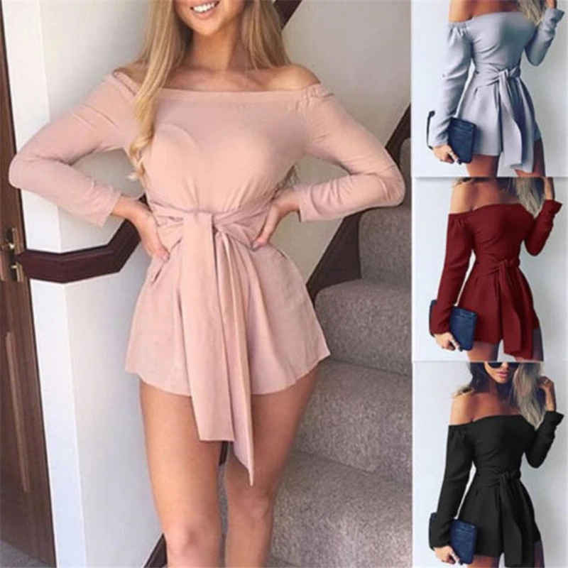 GAOKE Women Off Shoulder Clubwear Summer Playsuit High Waist Lace-up Bodycon Party Jumpsuit Romper Trouser Short Pants
