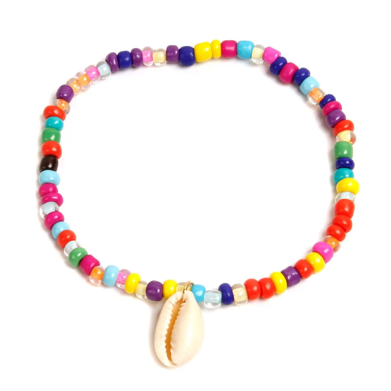 

Cross border new accessories colorful mixed color rice bead shell foot chain women's European and American style beach personali